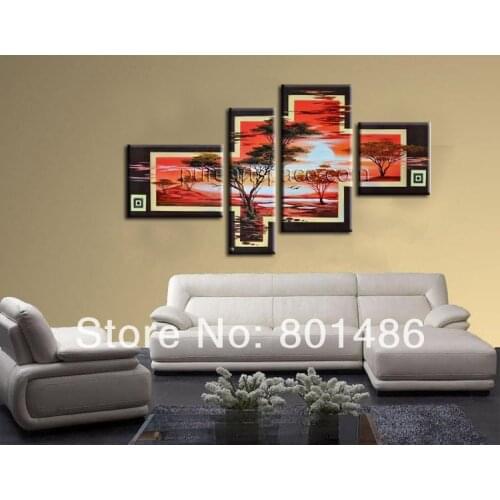 Beautiful Sun Trees Hand Painted Artwork Landscape Oil Paintings on Canvas Wall Art for Living Room Bedroom Home Decorations