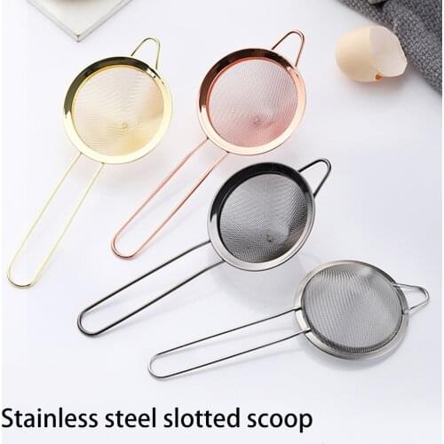 Kitchen Handheld Stainless Steel Screen Mesh Strainer Rose Gold Flour Sieve Cooking Oil Colander Tool