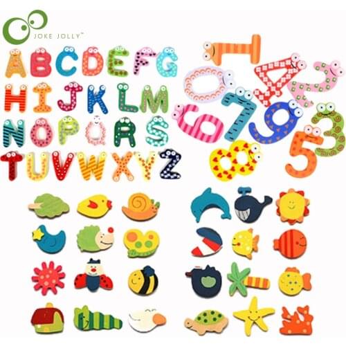 1Set Magnetic Toy Refrigerator Wooden Early Education Refrigerator Stickers English Alphabet Digital Refrigerator Sticker LXX
