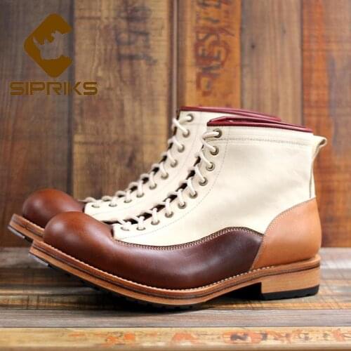Sipriks Mens Cowboy Boots Imported Calf Leather Ankle Boots White Brown Goodyear Welted Shoes High Tops Footwear Boot Casual 45