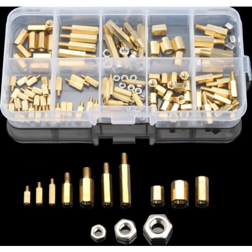 145PCS Hex Screws & Bolts Set Brass Pillar Single/Double Head Hexagonal Cylinder Yellow M2/M3/M4 Stainless Steel Nuts Kit