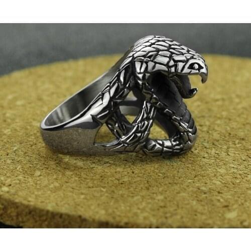 New retro snake biker ring stainless steel punk personality motor cycle men Male jewelry Wholesale