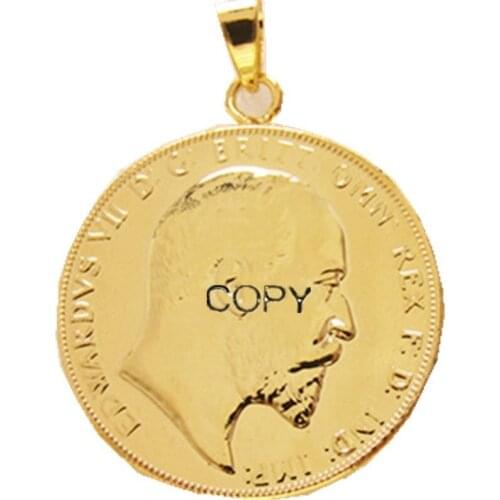 P(09)Coin Pendant 1902 EDWARD VII SOVEREIGN LONDON MINT LUSTER SUPERB Gold Plated Copy Coin