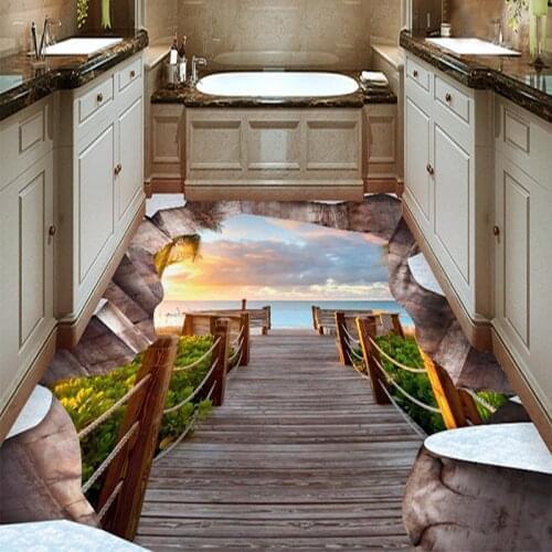 Custom 3D Crack Channel Landscape Living Room Bathroom Floor Wallpaper Decor Self-adhesive Waterproof Vinyl Wall Mural Wallpaper