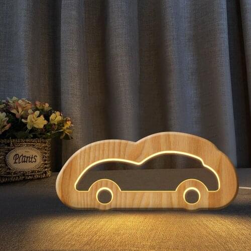 Plane Sports Car Fighter Wooden 3D LED Night Light Warm White Novelty Kid Bedroom 3D Table Lamp Best Home Decor Lights