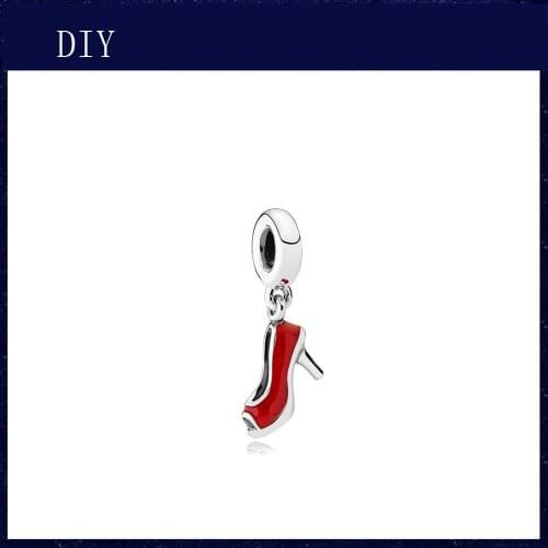 Silver Shiny Red high heel pendant fit Pandora Charm Silver 925 Bead Pendant Bangle with stylish DIY jewelry