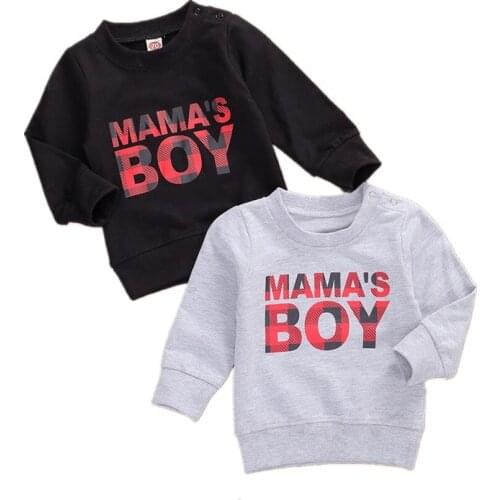 Toddler Baby Boys Long Sleeve Sweatshirts, Round Neck Letter Printed Casual Pullover Shirt Tops