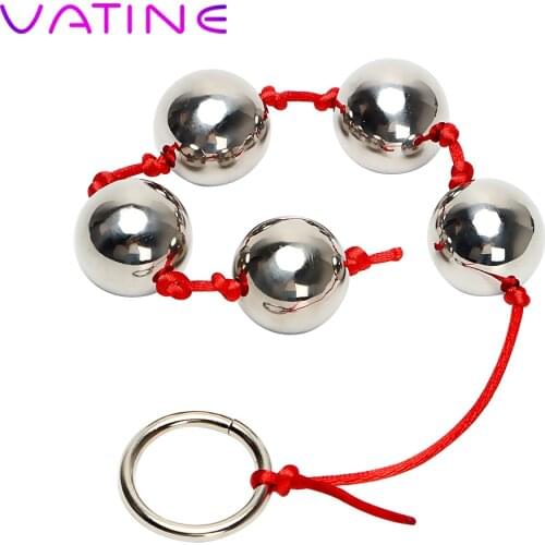 VATINE 2.5cm Big Balls Ring Handheld Anal Bead Five Metal Anal Balls Stainless Steel Butt Vaginal Plug Sex Toys for Woman Men
