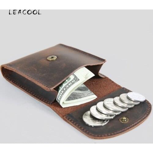 Vintage Genuine Leather Coin Purse Women Men Card Holder Wallet Small Mini Money Bag Short Portable Square Clutch