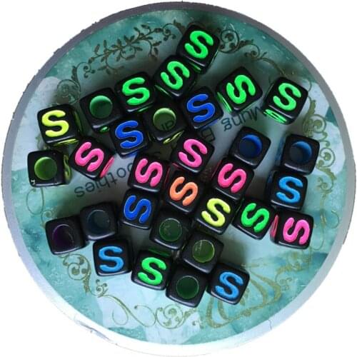 High Quality Acrylic Letter Beads 200pcs 7*7mm Big Hole Square Cube Colorful Neon S Printing Alphabet Jewelry Beads