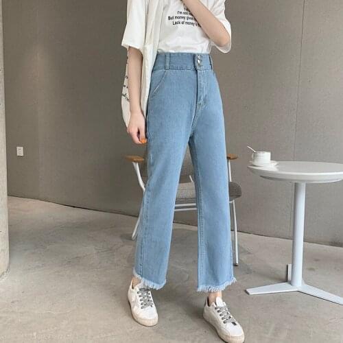 Pants Women 2021 New High Waist Width Legs Jeans Burrs Spring womens Legs Female Leisure Loose Nine Points Trousers WBXNZF03