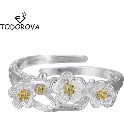 Todorova Adjustable Size Rings for Women Fashion Jewelry Cherry Blossoms Flower Ring Female Wedding Rings