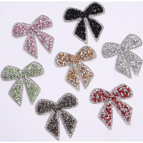 20pc bowknot Rhinestone Patch Iron On Bling Embroidered Patch Thermo Stickers On Clothes Sequin Patches For Clothing
