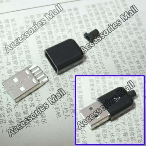 5-100 pcs DIY USB 2.0 B type male 5 Pin plug solder cable type Assembly Adapter Connector plastic shell 3 in 1 Black