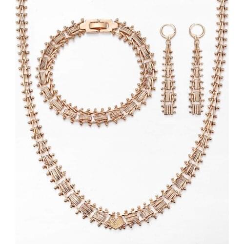 585 Rose Gold Jewelry Set For Women Geometric Spicate Chain Strand Wedding Fashion Jewelry Necklace Bracelet Earring Set LCS12