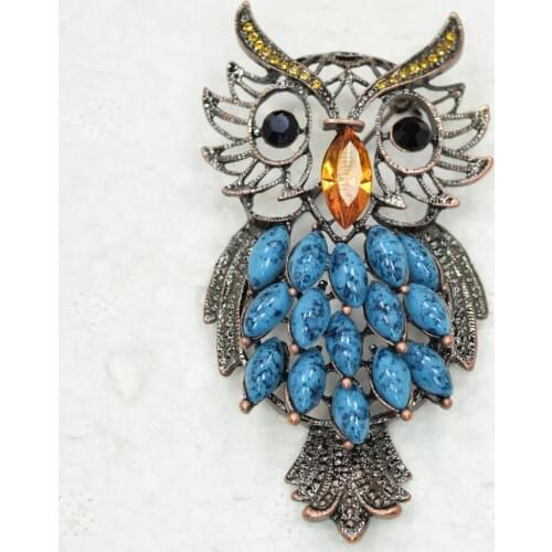 Antique copper Marquise Rhinestone Owl Pin brooches C862 G