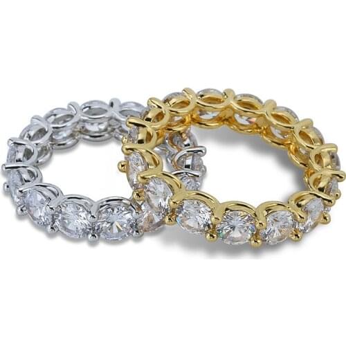 1 Row Round CZ Zircon Paved Bling Iced Out Tennis Chain Rings for Men Women Hip Hop Fashion Rapper Jewelry Gifts Gold