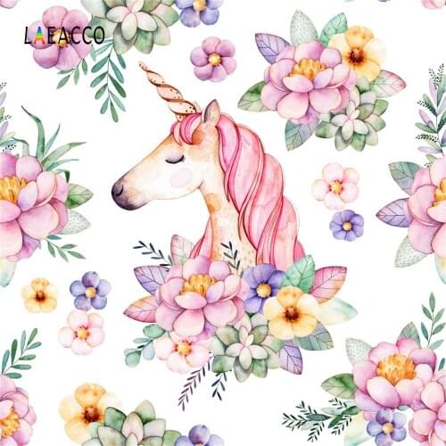 Unicorn Pattern Photo Backdrops For Baby Newborn Pink Birthday Party Photo Backgrounds Customized Photocall For Photo Studio