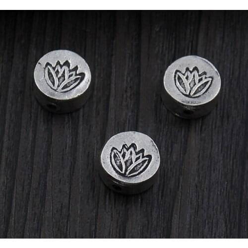 Elegant Engraved Lotus Flower Round Spacer Beads 11mm Vintage Craft 925 Sterling Silver Beads DIY Jewelry Making Gift Bracelets