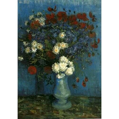 Still life Paintings of Vincent Van Gogh Vase with Cornflowers and Poppies artwork for sale Handmade canvas picture wall decor