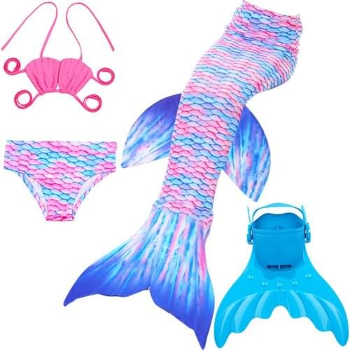 4Pcs Girls Mermaid Tail Swimsuits Costume with Monofin Zeemeerminstaart Cola De Sirens Swim Kids Mermaid Tails Cosplay Swimwear