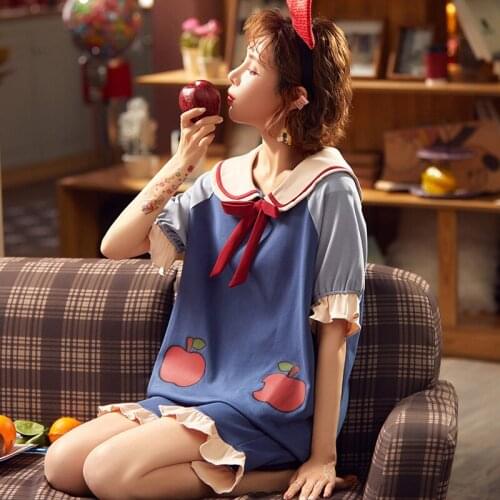 Summer Cotton Pajamas Women Short-sleeved Sweet Ladies Thin Household Set
