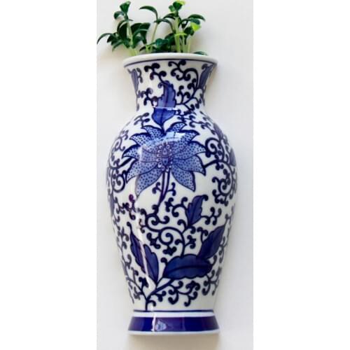 Metope Vase Ceramic Wall Hanging Flower Receptacle Blue and White Porcelain Of Jingdezhen Ceramics