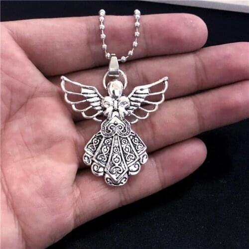 Fashion Guardian Angel Wings Pendant Necklace Women Stainless Steel Jewelry First Communion Gift Statement Necklace