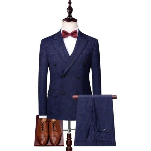 Mens fashion business casual double breasted slim suit groom wedding tuxedo banquet dress party suit male (Blazer+Pants+Vest)