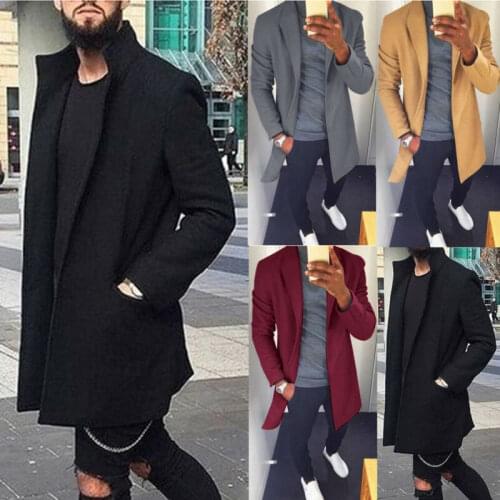2019 Autumn Winter Men Casual Coat Thicken Woolen Trench Coat Business Male Solid Classic Overcoat Medium Long Jackets Tops 3XL
