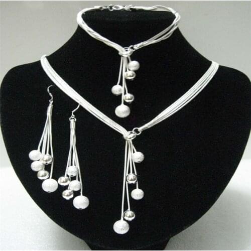 Silver Jewelry Set for Women Snake Chain Beads Y-Shape Necklace Bracelet Earrings 3 pcs Bridal Jewellery Sets Factory Price