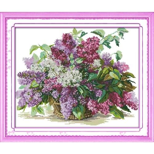 Lilac Flower Set Cotton Canvas Aida Cross Stitch Kits Art Crafts Accurate Printed Embroidery DIY Handmade Needle Work Home Decor