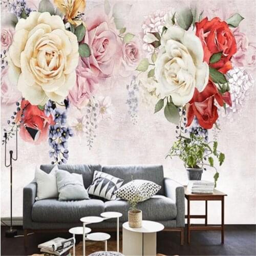 Beibehang wallpaper for walls Pastoral wallpaper bedroom hand painted pastoral flower rose flower TV backdrop wall