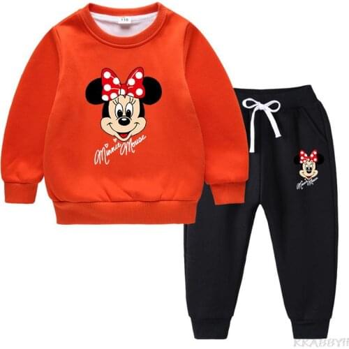 Disney Minnie Autumn/Winter cartoon girl costume set boy sweatshirt + pants Childrens clothing set childrens sportswear