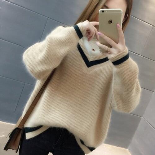 Autumn and winter new thick sweater women loose half high neck sweater stitching sweater sweater