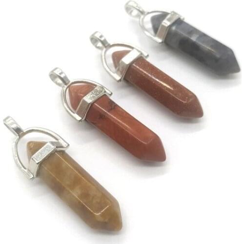 3Pcs/lot Natural Stone Charms For DIY Jewelry Making Pendulum Hexagonal Bullet Pendant Necklace Parts Accessories Bulk Wholesale