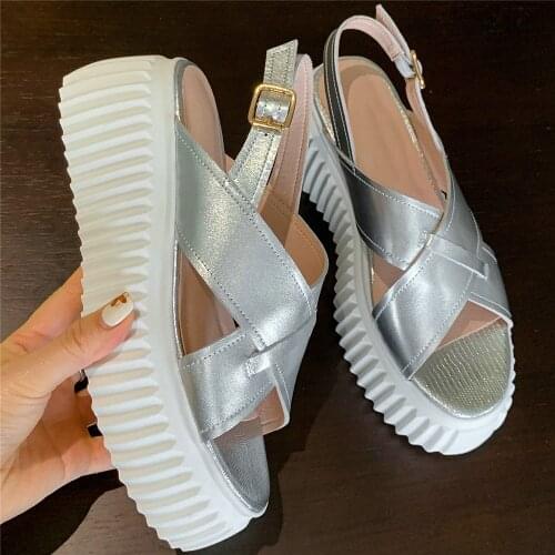 Fashion Sneakers Women Genuine Leather Wedges High Heel Gladiator Sandals Female Summer Open Toe Platform Oxfords Casual Shoes