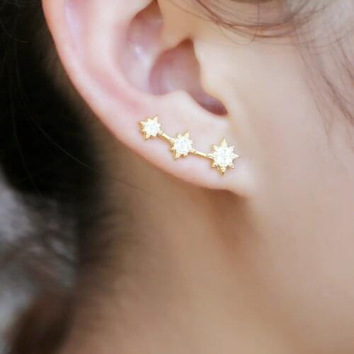 Genuine 925 Sterling Silver For Valentines Gift 2020 New Arrived Jewelry Three Northstar Starburst Pave Cz Long Climber Earring