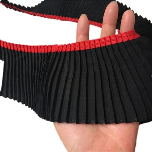 Black Red Color Encryption Chiffon Pleated Campus Style Lace Trim DIY Miniskirt Neckline Cuffs Body Skirt Banded Hem Decoration