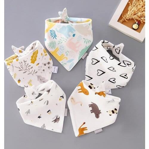 5pcs Cotton Baby Bibs Burp Cloth Bandana Newborn Baby Boy Infant Girl Toddler Adjustable Snaps Saliva Mat Triangle Bib