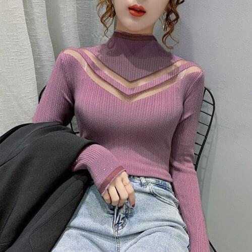 Turtleneck Top Sexy Hollow Out Drilling Female Pullover Woman Blouses Winter WomenS Sweaters Clothing Latest D0333