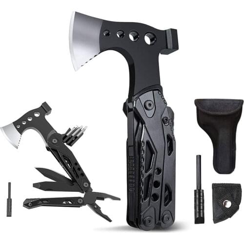 Outdoor EDC Multifunction Hammer Survival Axe Camping Mountaineering Portable Folding Pliers Combination Screwdriver Opener Tool