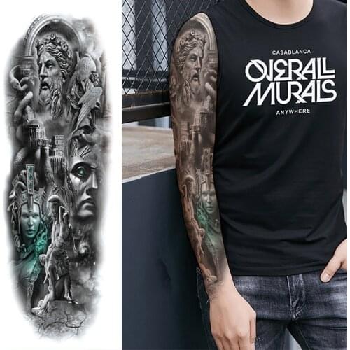 Waterproof Temporary Tattoo Sticker Snake Medusa Greek Mythology Roman Soldier Full Arm Fake Tatto Flash Tatoo for Men Women