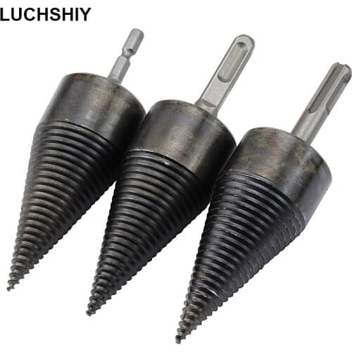 1Pc High Speed Twist Drill Bit Wood Splitter Screw Cones Splitting Bit Wood Drill 32/42MM Square Round Hexagonal for Woodworking