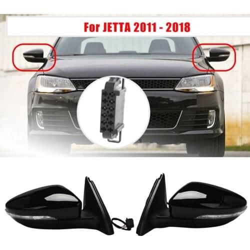 Rear View Mirror Assembly Power Glass Heated Turn Signal 6 Wires for JETTA 2011 - 2018 Black