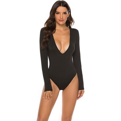 Women Bodysuits Sexy tights Skinny V-Neck Long Sleeve Button Sexy Romper Women Autumn Winter Bodysuit Jumpsuit