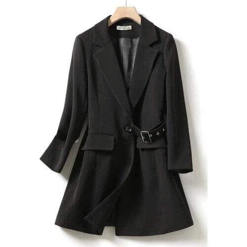 Large size Suits & Blazer Women 2021 Korean Spring Fashion Belt Suits Coats Ladies Black Loose Blazer Tops Single Button Jackets