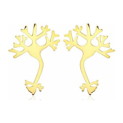 RIR Stainless Steel Gold Neuron Life Tree Earrings Scientific Molecular Cell Creative Ladies Jewellery Earrings