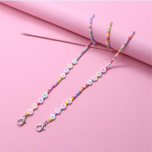 1PC Cute Hang Mask Chains Holder Girls Boys LOVE Beaded Colorful Necklace Glasses Lanyard Children Student Neck Rope Strap Cord
