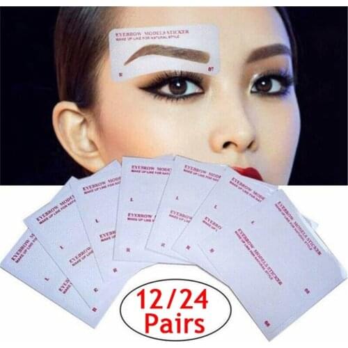 12/24 Pairs Disposable Non-Woven Cloth Eyebrow Stencil Stickers Grooming Shaper Template Professional Eyebrow Beauty Makeup Tool